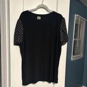 Anne Klein Black Top with Polka Dot Sleeves